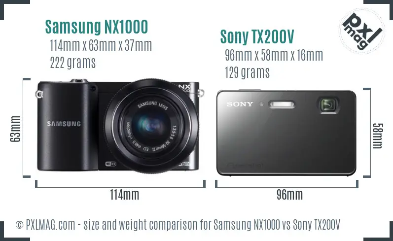 Samsung NX1000 vs Sony TX200V size comparison