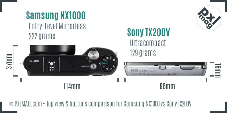 Samsung NX1000 vs Sony TX200V top view buttons comparison