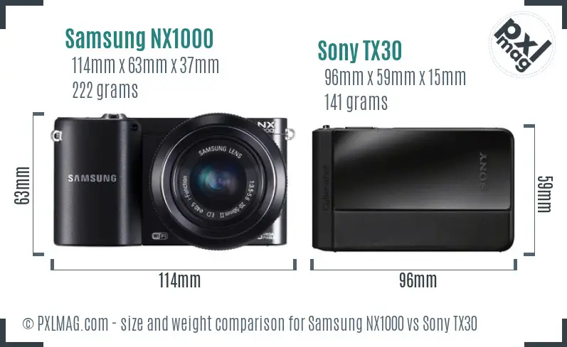 Samsung NX1000 vs Sony TX30 size comparison