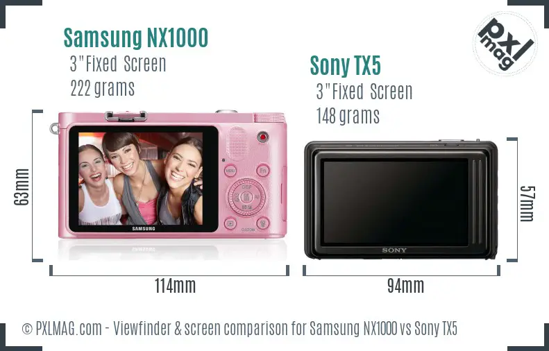 Samsung NX1000 vs Sony TX5 Screen and Viewfinder comparison