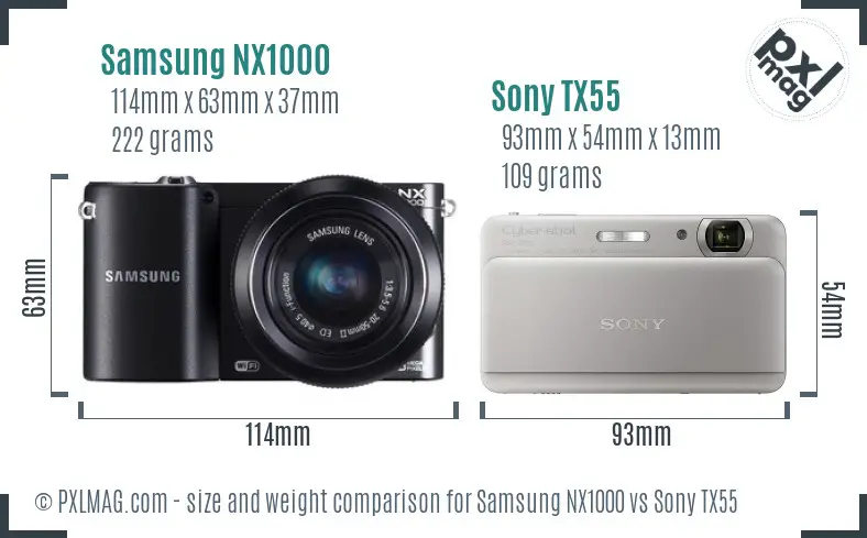 Samsung NX1000 vs Sony TX55 size comparison