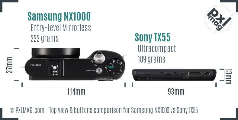 Samsung NX1000 vs Sony TX55 top view buttons comparison