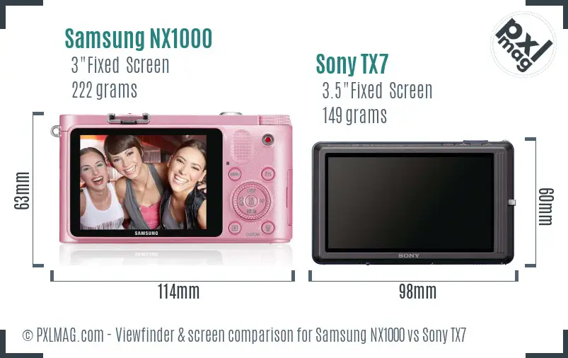 Samsung NX1000 vs Sony TX7 Screen and Viewfinder comparison