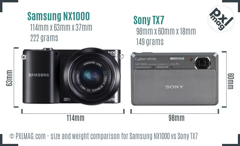 Samsung NX1000 vs Sony TX7 size comparison