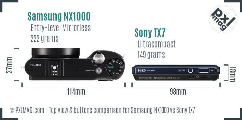 Samsung NX1000 vs Sony TX7 top view buttons comparison
