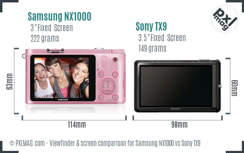 Samsung NX1000 vs Sony TX9 Screen and Viewfinder comparison