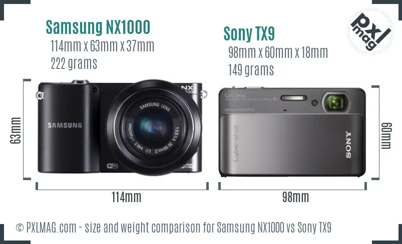 Samsung NX1000 vs Sony TX9 size comparison