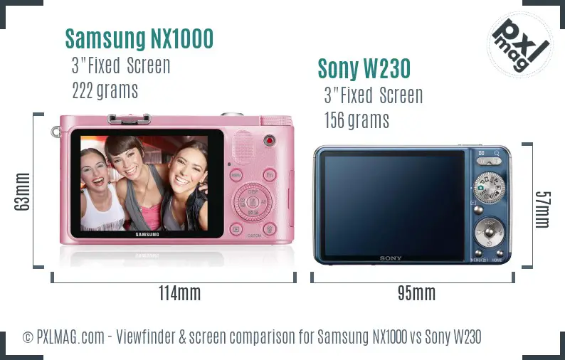 Samsung NX1000 vs Sony W230 Screen and Viewfinder comparison