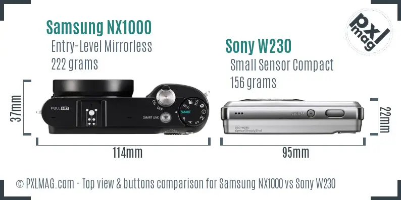 Samsung NX1000 vs Sony W230 top view buttons comparison