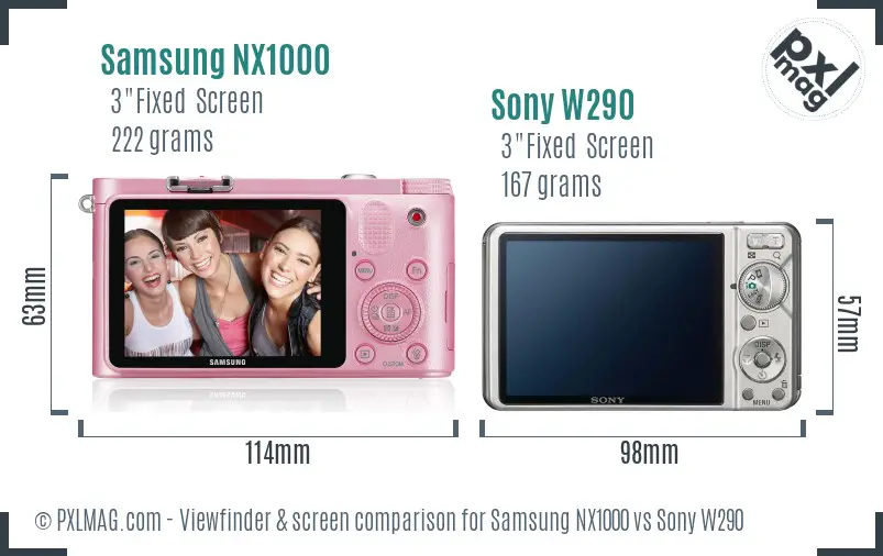 Samsung NX1000 vs Sony W290 Screen and Viewfinder comparison