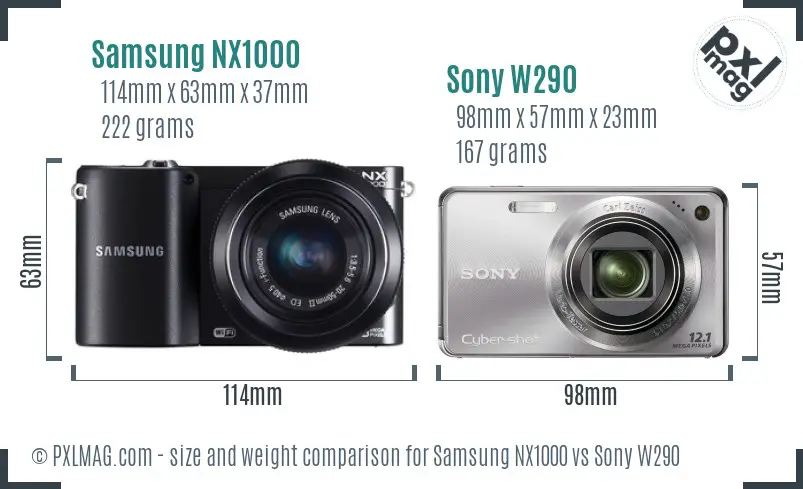 Samsung NX1000 vs Sony W290 size comparison