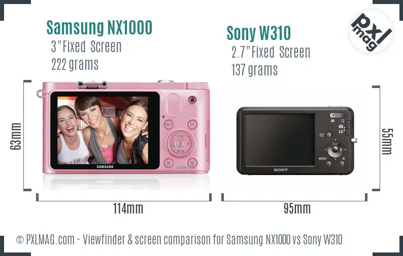 Samsung NX1000 vs Sony W310 Screen and Viewfinder comparison