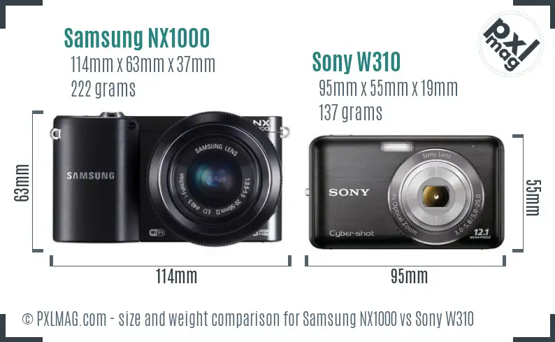 Samsung NX1000 vs Sony W310 size comparison