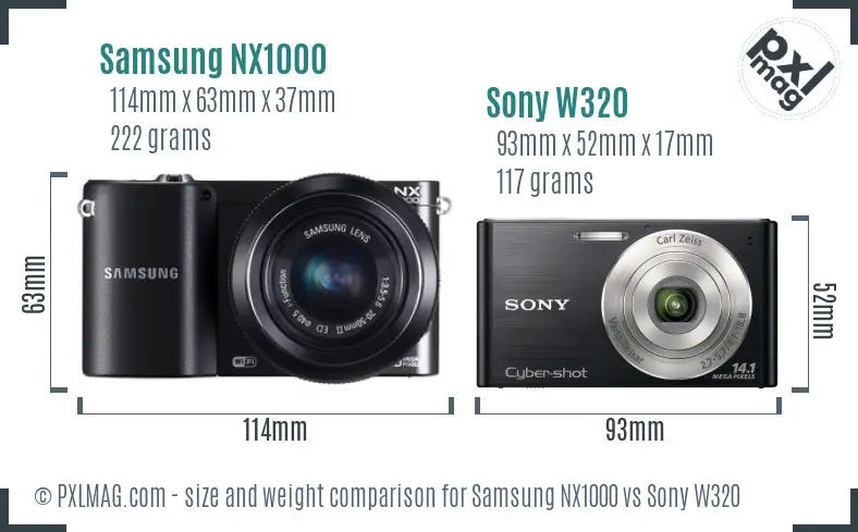 Samsung NX1000 vs Sony W320 size comparison