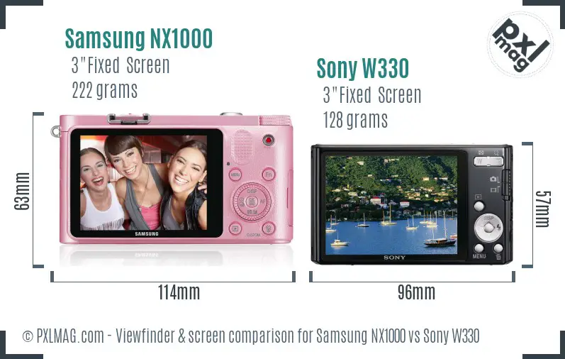 Samsung NX1000 vs Sony W330 Screen and Viewfinder comparison