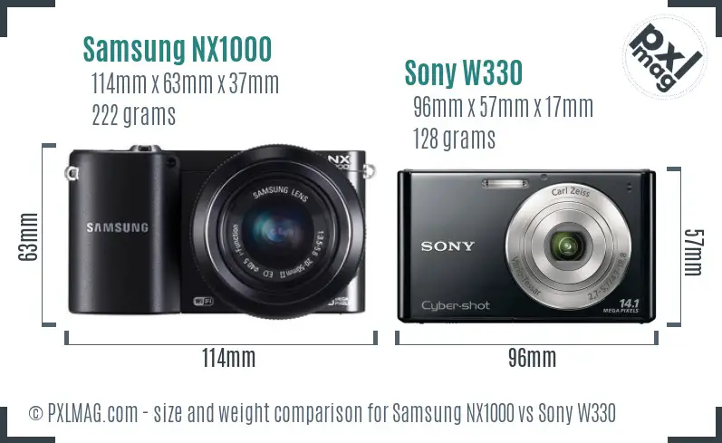 Samsung NX1000 vs Sony W330 size comparison