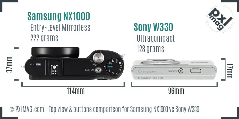 Samsung NX1000 vs Sony W330 top view buttons comparison