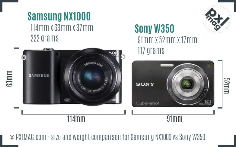 Samsung NX1000 vs Sony W350 size comparison