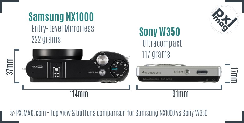 Samsung NX1000 vs Sony W350 top view buttons comparison