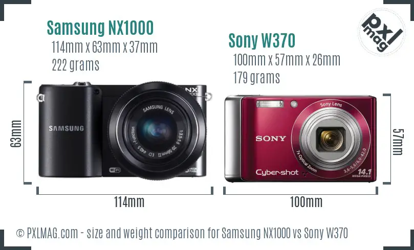 Samsung NX1000 vs Sony W370 size comparison