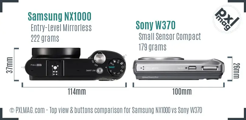Samsung NX1000 vs Sony W370 top view buttons comparison