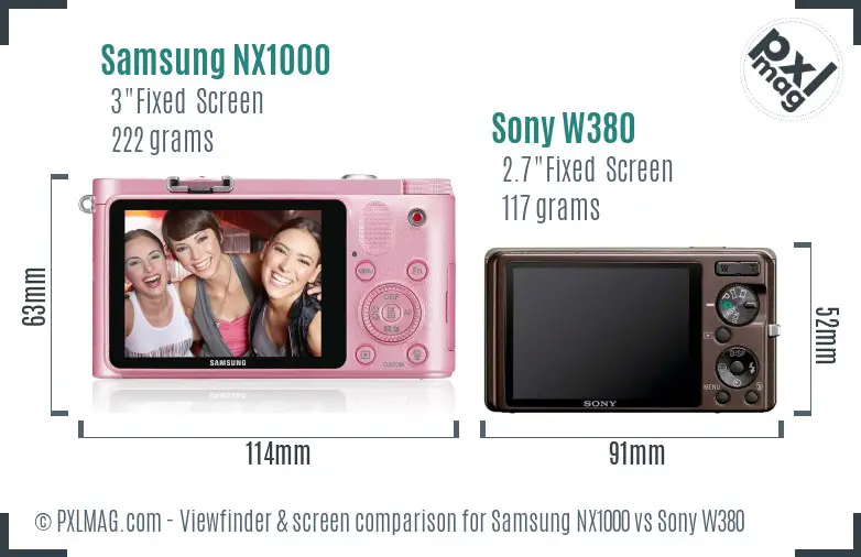 Samsung NX1000 vs Sony W380 Screen and Viewfinder comparison