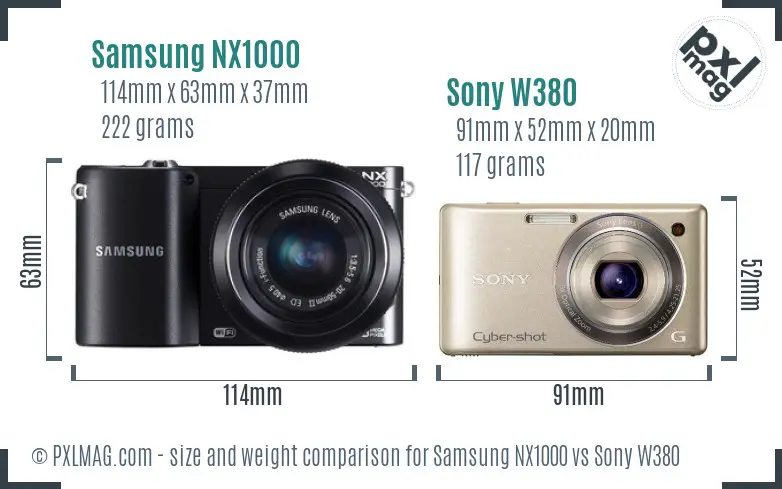 Samsung NX1000 vs Sony W380 size comparison
