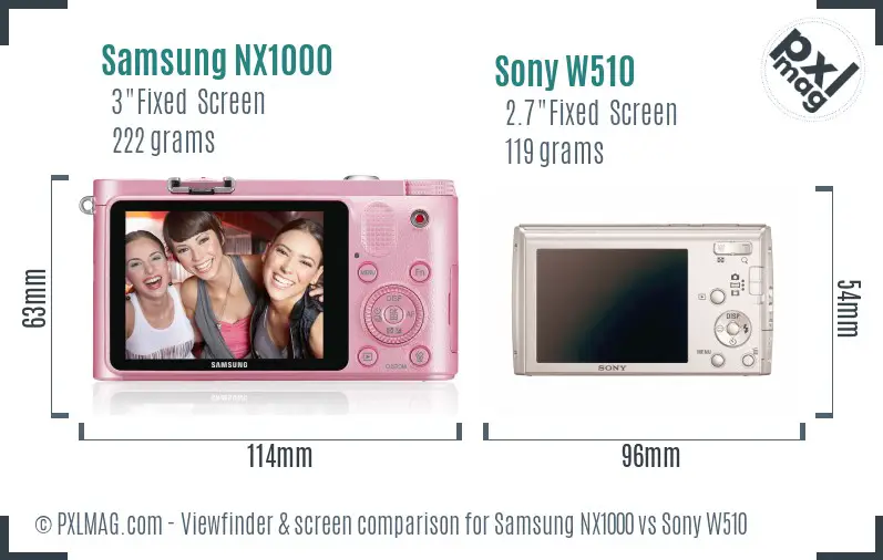 Samsung NX1000 vs Sony W510 Screen and Viewfinder comparison