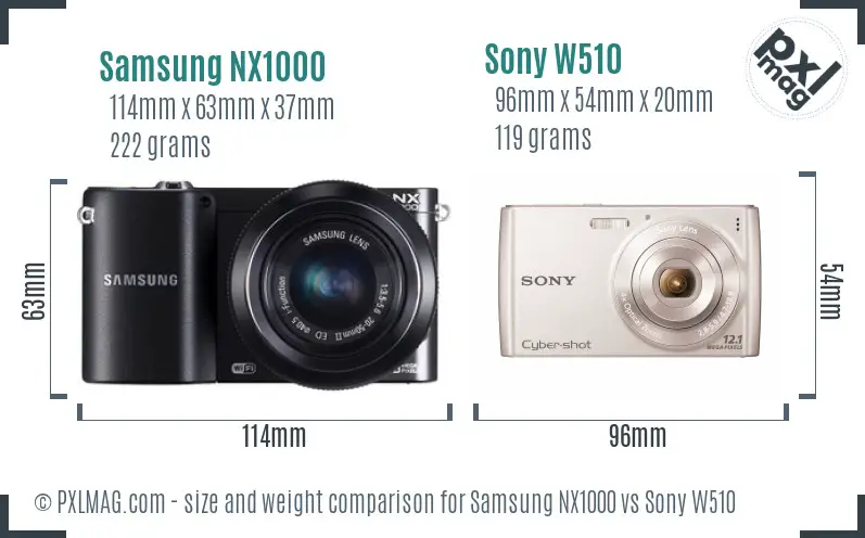 Samsung NX1000 vs Sony W510 size comparison