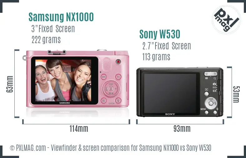 Samsung NX1000 vs Sony W530 Screen and Viewfinder comparison