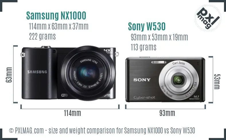 Samsung NX1000 vs Sony W530 size comparison
