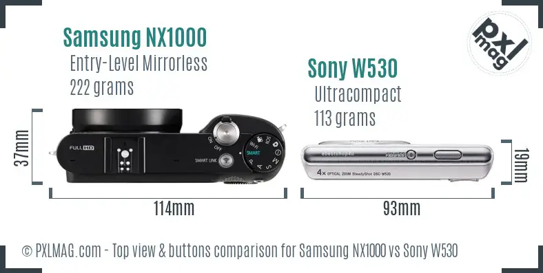 Samsung NX1000 vs Sony W530 top view buttons comparison