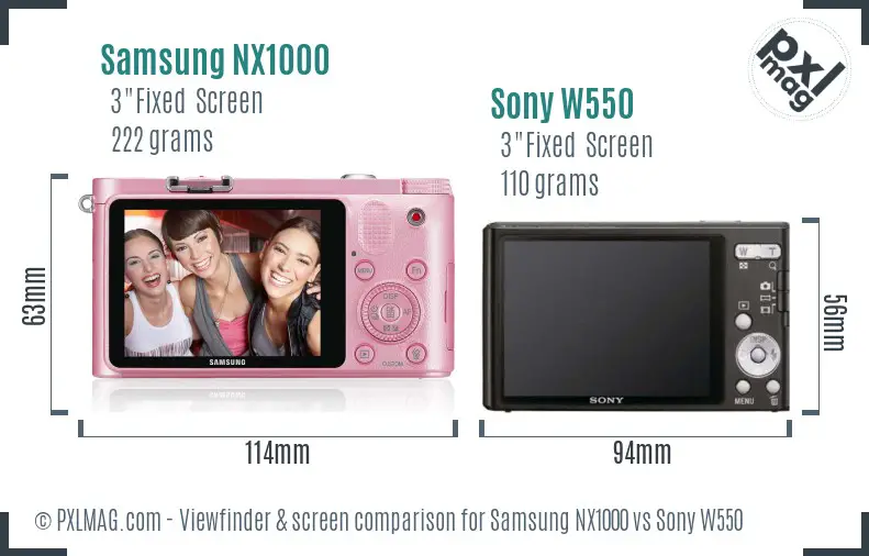 Samsung NX1000 vs Sony W550 Screen and Viewfinder comparison