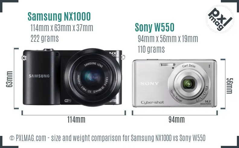 Samsung NX1000 vs Sony W550 size comparison