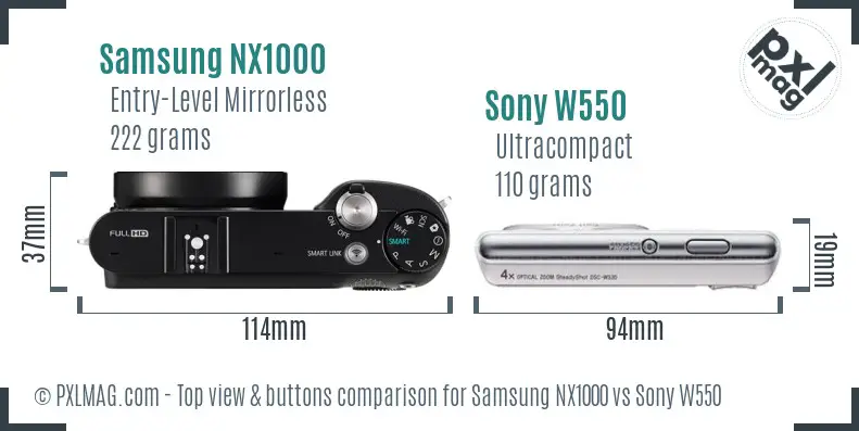 Samsung NX1000 vs Sony W550 top view buttons comparison