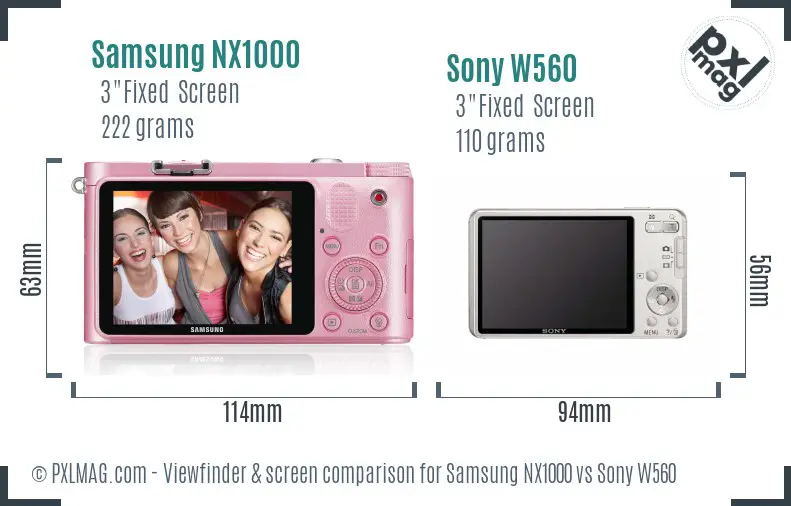 Samsung NX1000 vs Sony W560 Screen and Viewfinder comparison