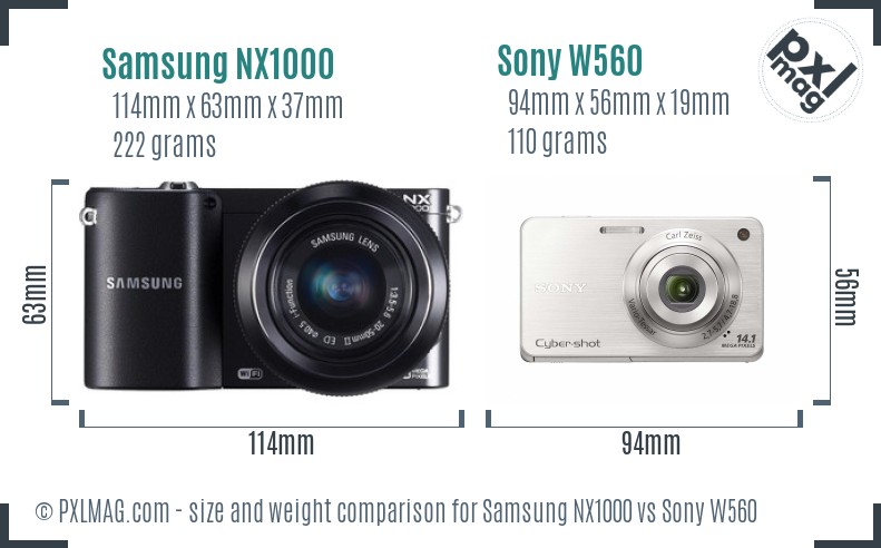 Samsung NX1000 vs Sony W560 size comparison