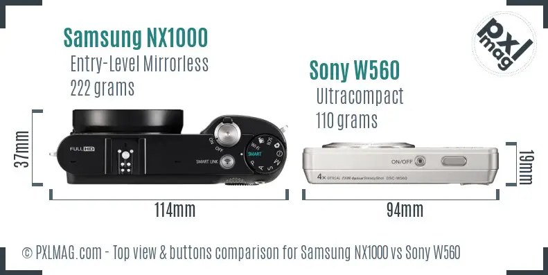 Samsung NX1000 vs Sony W560 top view buttons comparison