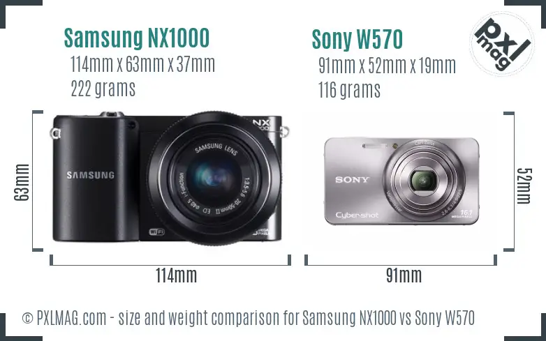 Samsung NX1000 vs Sony W570 size comparison