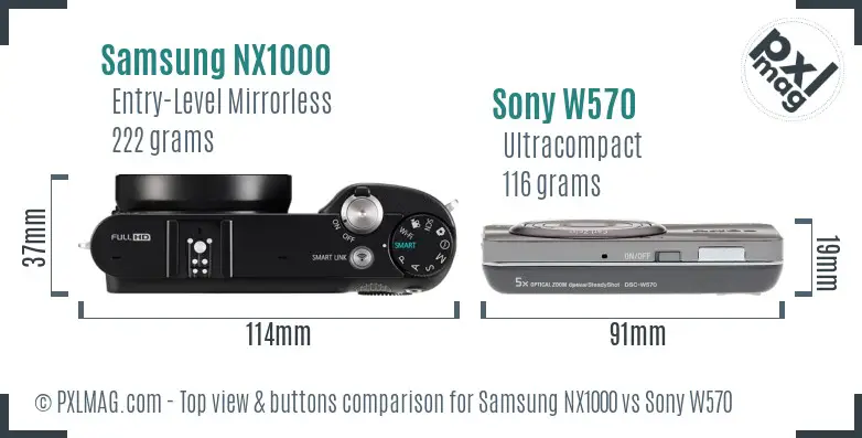 Samsung NX1000 vs Sony W570 top view buttons comparison