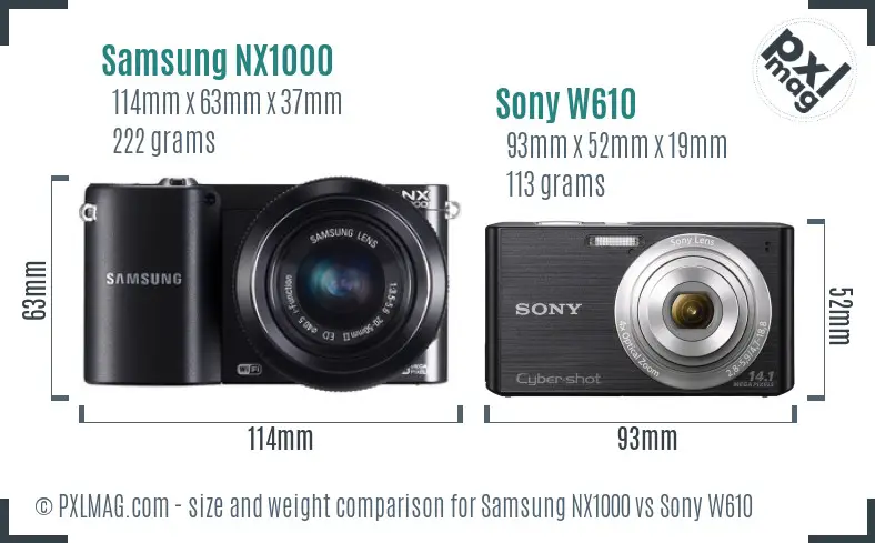 Samsung NX1000 vs Sony W610 size comparison
