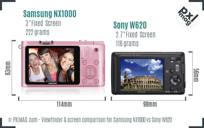 Samsung NX1000 vs Sony W620 Screen and Viewfinder comparison