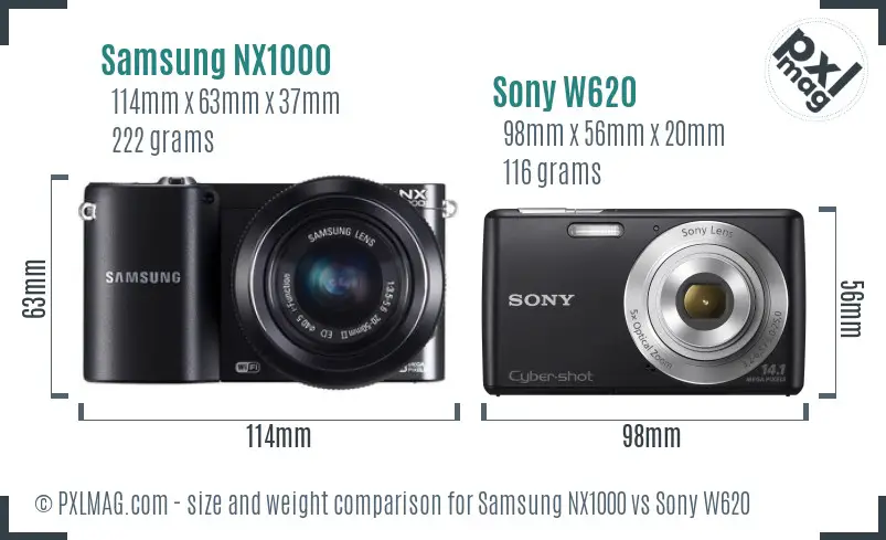 Samsung NX1000 vs Sony W620 size comparison