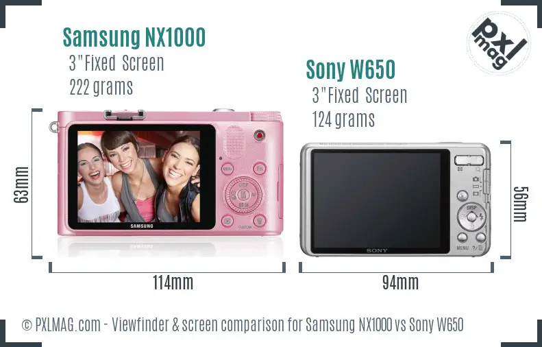 Samsung NX1000 vs Sony W650 Screen and Viewfinder comparison