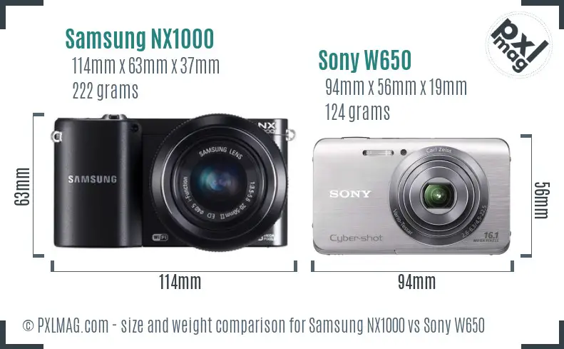 Samsung NX1000 vs Sony W650 size comparison