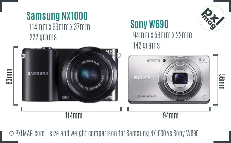 Samsung NX1000 vs Sony W690 size comparison