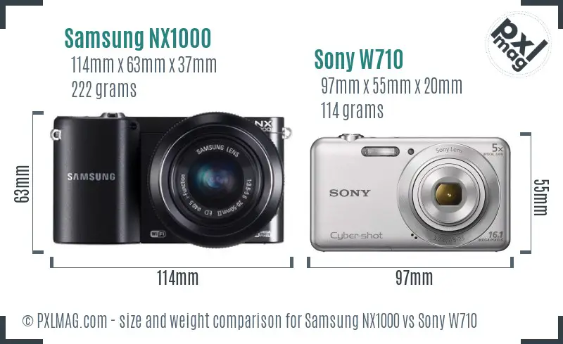 Samsung NX1000 vs Sony W710 size comparison