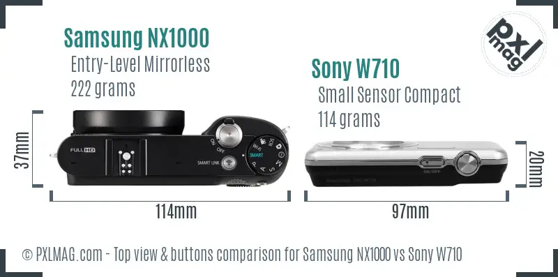 Samsung NX1000 vs Sony W710 top view buttons comparison