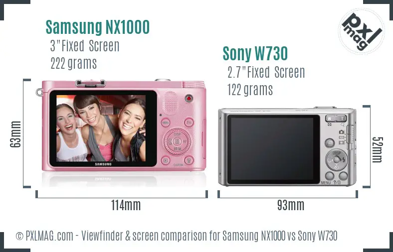Samsung NX1000 vs Sony W730 Screen and Viewfinder comparison