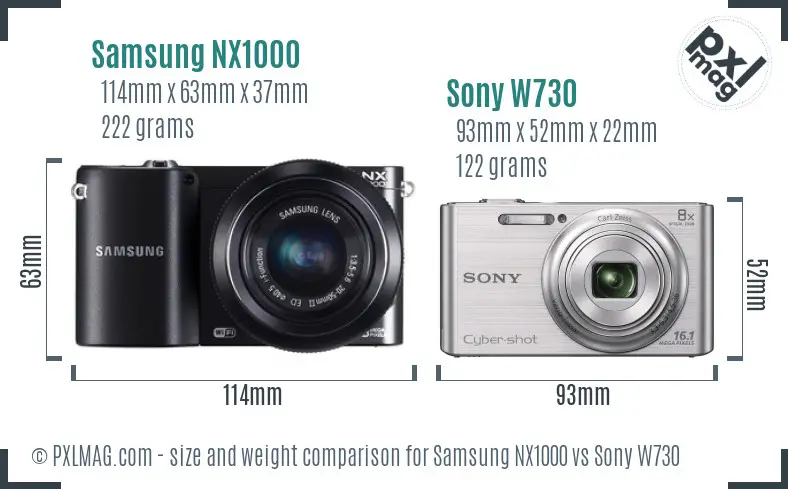 Samsung NX1000 vs Sony W730 size comparison